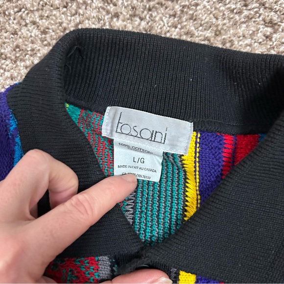 Vintage Tosani men’s textured 3D knit sweater multicolor collared size large - Picture 3 of 6